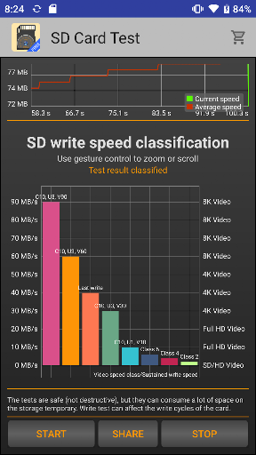 SD Card Test ekran görüntüsü