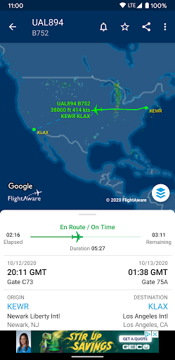 FlightAware Flight Tracker ekran görüntüsü