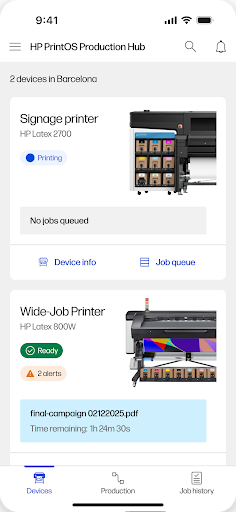 HP PrintOS Production Hub ekran görüntüsü