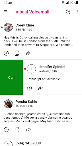 T-Mobile Visual Voicemail ekran görüntüsü