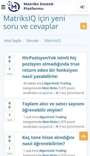 Matriks Destek Platformu ekran görüntüsü