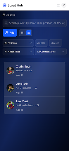 ScoutHub for football agents ekran görüntüsü