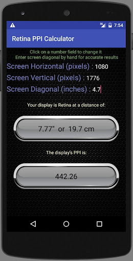 Retina Calculator ekran görüntüsü