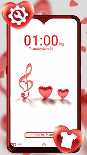 Red Glass Heart Launcher Theme ekran görüntüsü