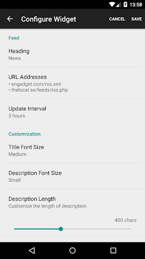 RSS Widget ekran görüntüsü