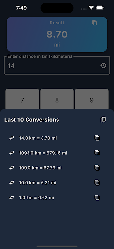 Miles to Km Converter ekran görüntüsü