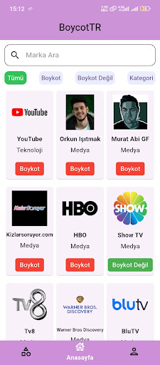 Boykot Listesi ekran görüntüsü