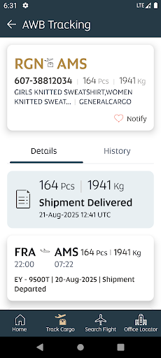 Etihad Cargo ekran görüntüsü