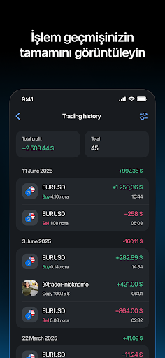 LiteFinance Mobil İşlemler ekran görüntüsü