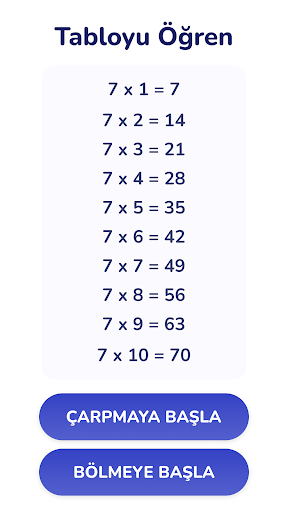 Çarpım tablosu Matematik oyunu ekran görüntüsü
