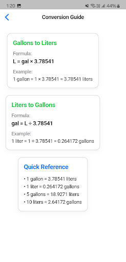 Gallons to Liters ekran görüntüsü