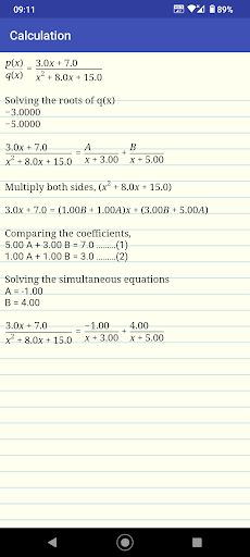 Partial fraction decomposition ekran görüntüsü