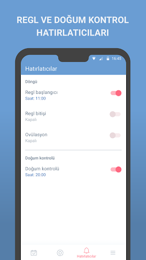 Adet takibi - döngü, ovülasyon ekran görüntüsü