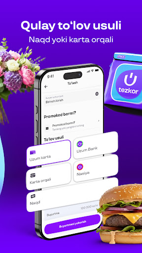 Uzum Tezkor: Ovqat yetkazib ekran görüntüsü