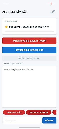 Afet İletişim Ağı - Deprem anı ekran görüntüsü