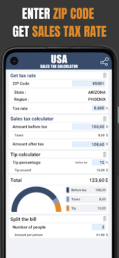 US Sales Tax Calculator by ZIP ekran görüntüsü