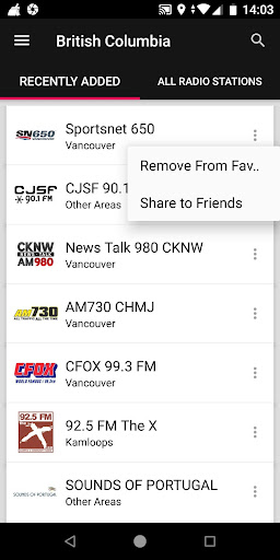 Radios from British Columbia ekran görüntüsü