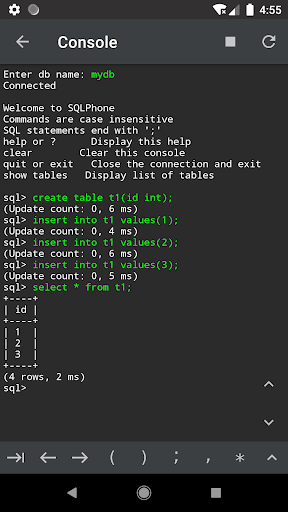 SQLPhone : SQL Interpreter ekran görüntüsü