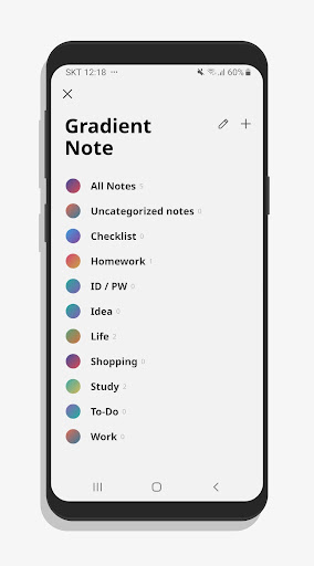 GradientNote Not defteri ekran görüntüsü