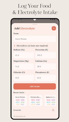 Daily Electrolyte Intake Log ekran görüntüsü