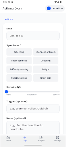 Asthma Diary ekran görüntüsü