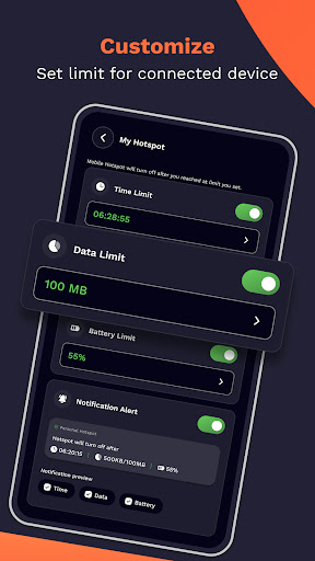 Mobile hotspot : Data Controls ekran görüntüsü