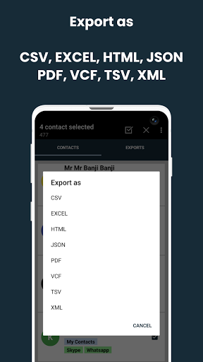 Export contacts ekran görüntüsü