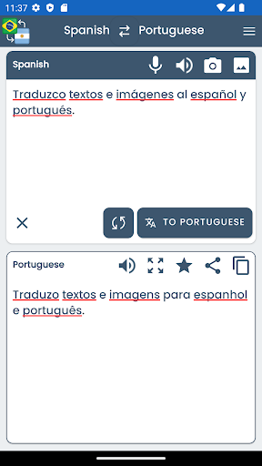 Portuguese Spanish Translator ekran görüntüsü