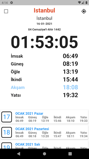iftar vakti ve namaz vakitleri ekran görüntüsü