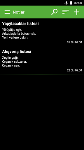 Not Defteri, Notlar, Listeler ekran görüntüsü