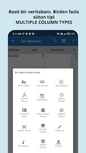 Table Notes - Mobil Excel ekran görüntüsü