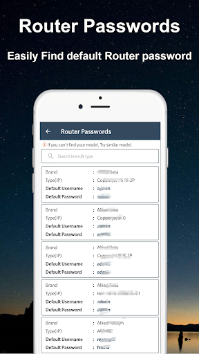Default WiFi Router Passwords ekran görüntüsü