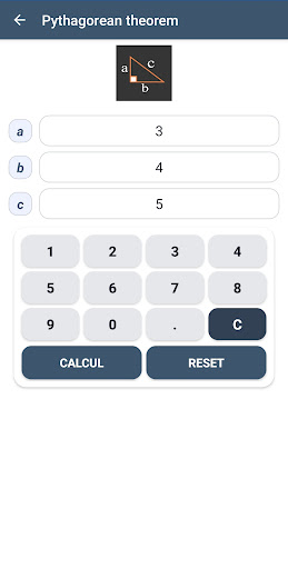 Pythagorean theorem calculator ekran görüntüsü