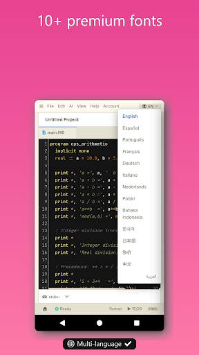 Fortran IDE, Compiler & AI ekran görüntüsü