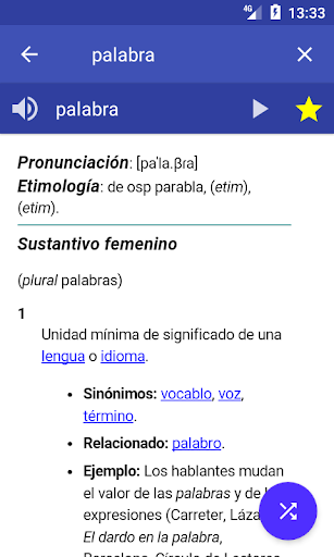 Diccionario español ekran görüntüsü