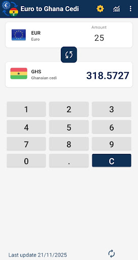 Euro to Ghana Cedi converter ekran görüntüsü