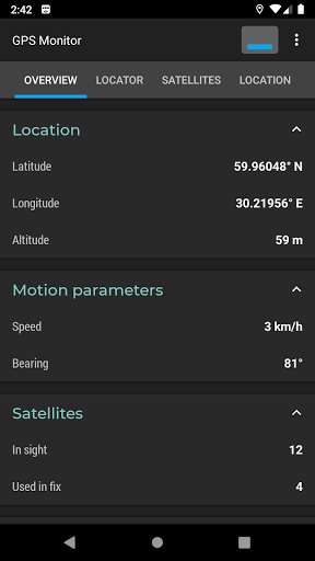 GPS Monitor: satellite data ekran görüntüsü