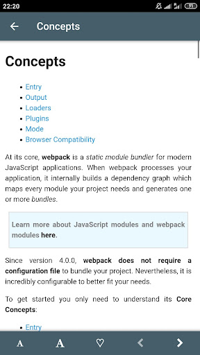 Webpack 4.43 Docs ekran görüntüsü