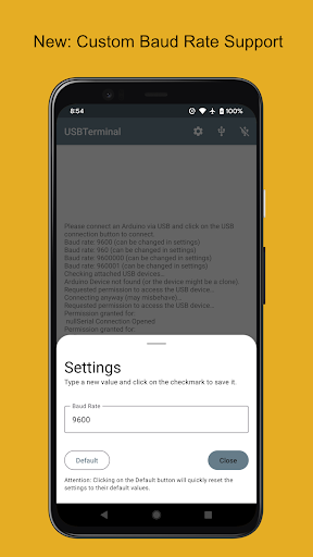 Arduino USB Terminal (Open) ekran görüntüsü