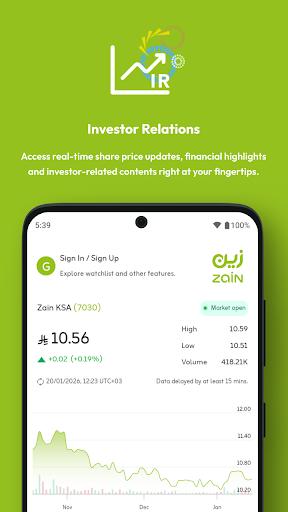 Zain KSA Investor Relations ekran görüntüsü