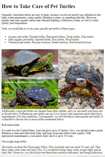 Pet Turtle Care Guide ekran görüntüsü