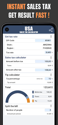 US Sales Tax Calculator by ZIP ekran görüntüsü