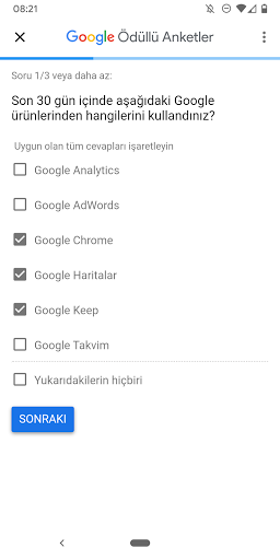 Google Ödüllü Anketler ekran görüntüsü