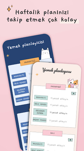 Haftalık menü, Yemek planlama ekran görüntüsü