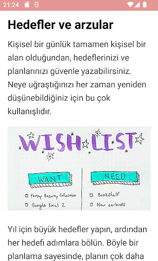 Kişisel günlük için fikirler ekran görüntüsü