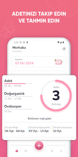 Adet Takibi, Regl Takvimi ekran görüntüsü