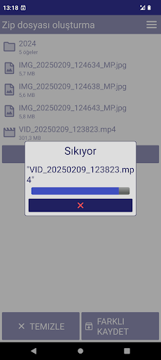 Zip dosyası oluşturma ekran görüntüsü