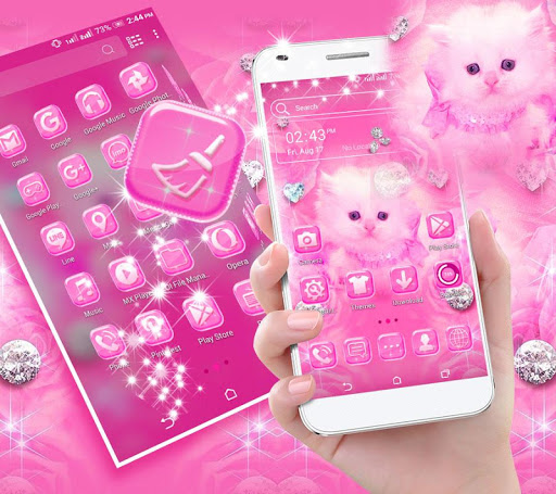 Cute Pink Cat Launcher Theme ekran görüntüsü